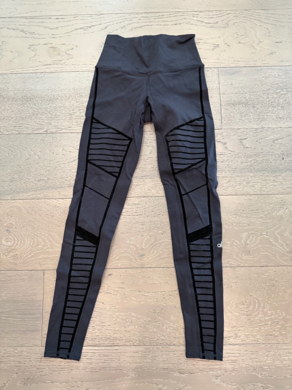 ALO Yoga Black High-Waist Leggings with Velour Stripe Detail